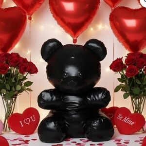 Faux Leather Gummy Bear Plush, Black